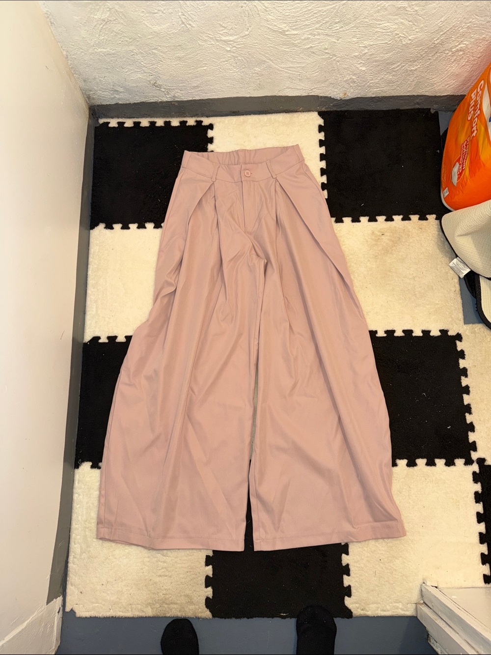Wide-Leg High-Waist Skirted Pants in Dusty Rose